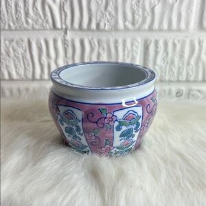 Ben Rickert Floral Ceramic Plant Pot Pink and Blue